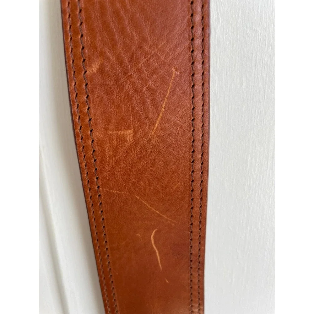 Vintage Made in Italy Wide Brown Leather Belt Square Buckle Statement Size L